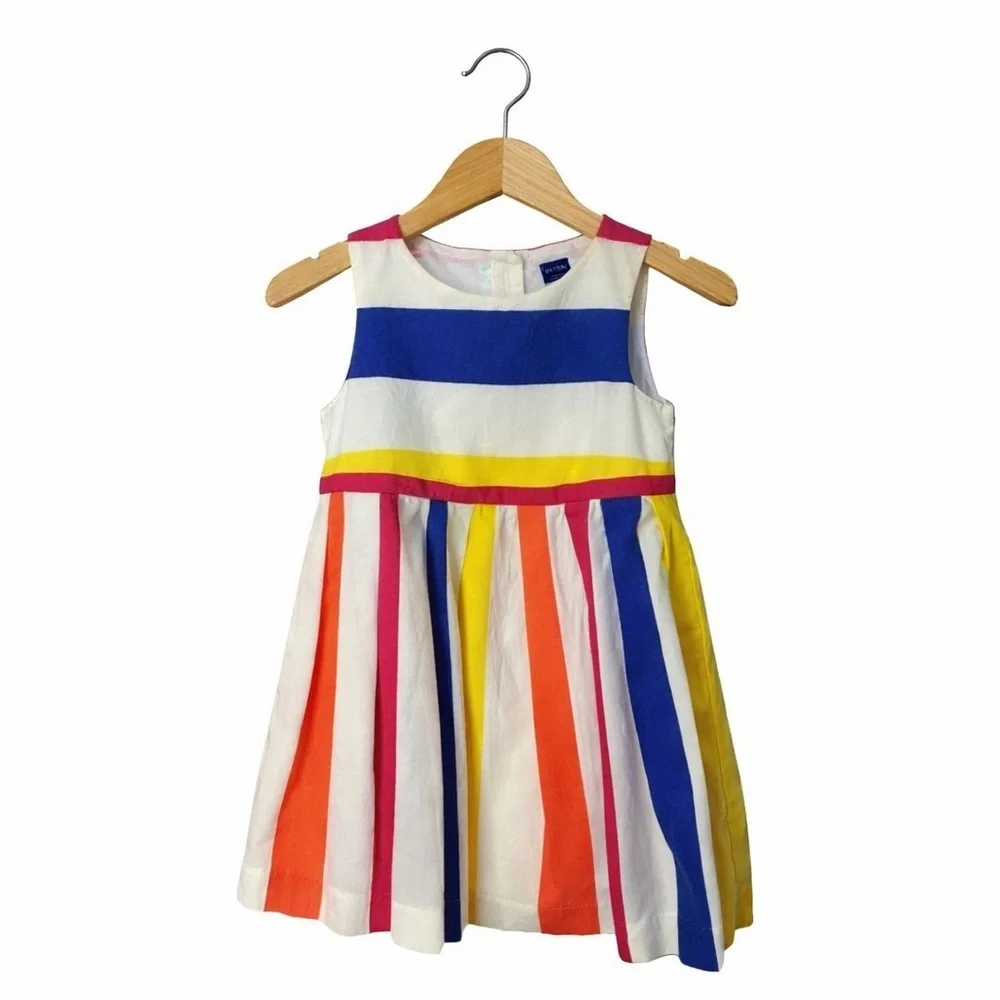 GAP Bright Stripe Dress 18-24M Toddler Rainbow Sleeveless Twirl Party Dress
